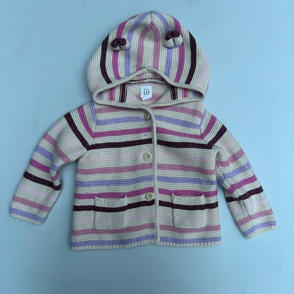 Baby Gap Baby Girls 6-12 Months Knit Hoodie Hooded Striped Cardigan Sweater